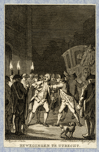 39546 Afbeelding van burgemeester Loten die door het volk wordt bedreigd bij het verlaten van Paushuize, waar een pas ...